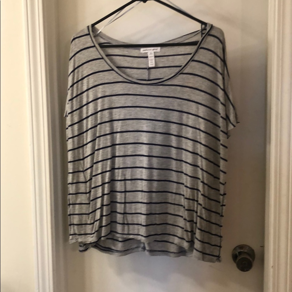 Navy blue striped tunic large sleeve top